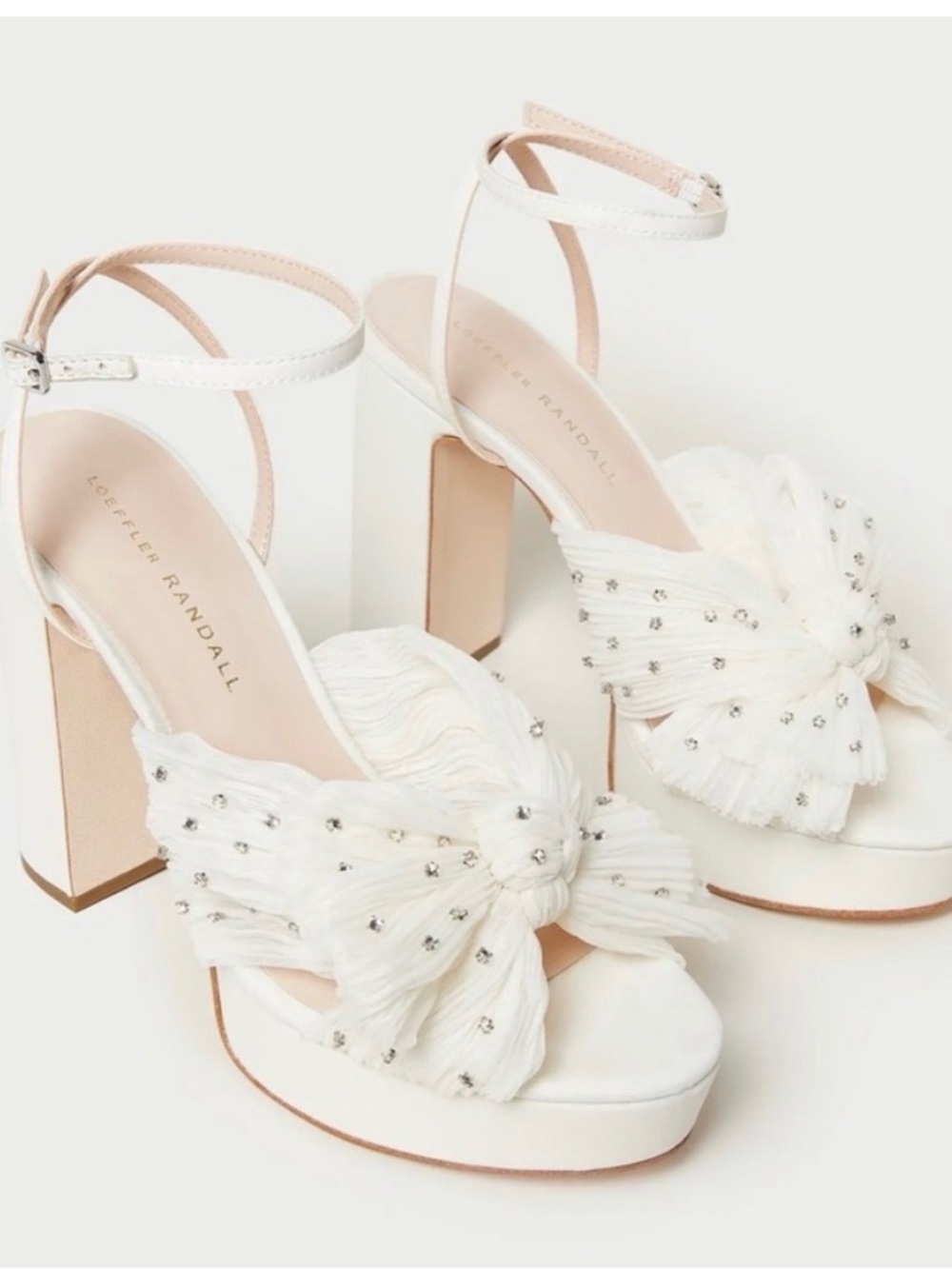 Loeffler Randall White Beaded Bow Platform Sandals